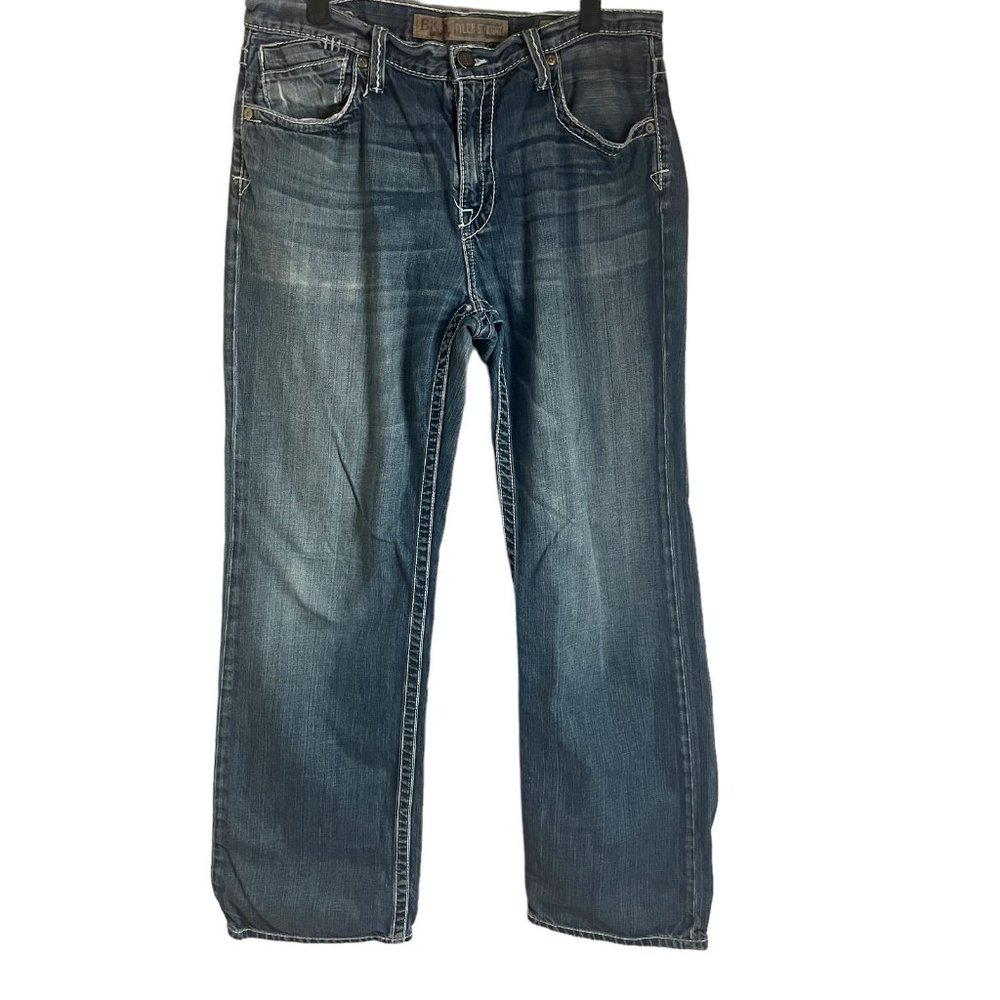 BKE Men's Tyler Straight Mid Rise Denim Jeans Cotton Medium Wash Blue 34 x 31.5